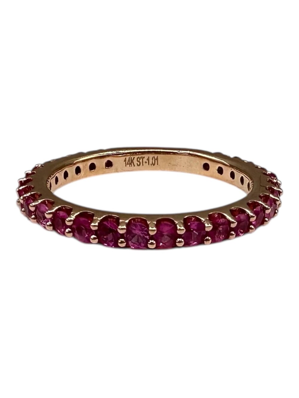 1.01ctw Pink Ruby Eternity Ring 14K Rose Gold Size 6.5